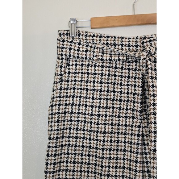 H&M Houndstooth Wide Leg Paperbag Pants Womens Size 10 Belted Crop Trendy - Picture 4 of 12